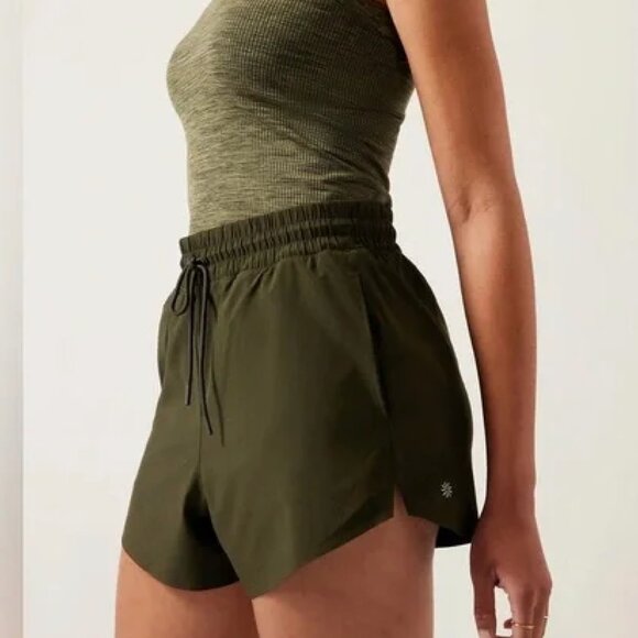 Athleta Pants - Athleta Crossroads Running Short in Olive Green, Women's Size Large, Zip Pocket